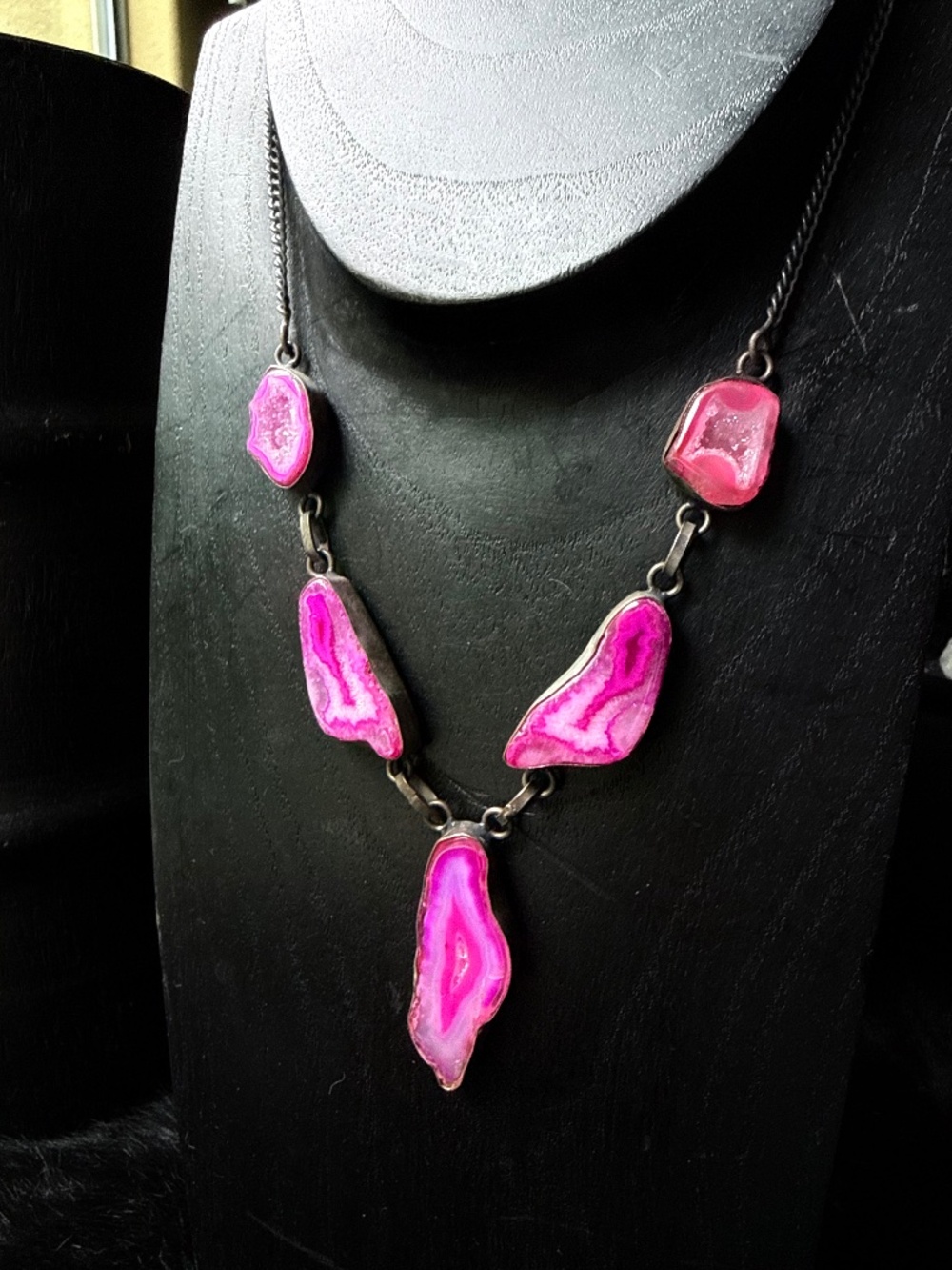 Pink agate statement necklace, Brazilian Magick